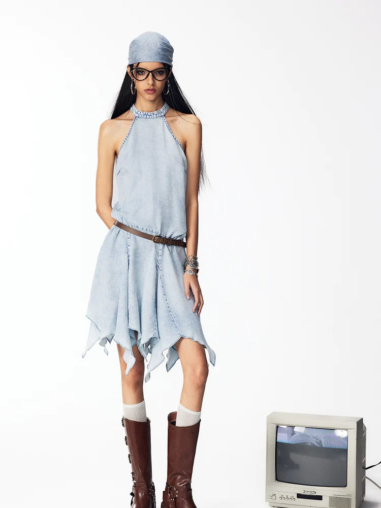 Asymmetry Denim Sleeveless Casual One-piece- Outfits Ideas