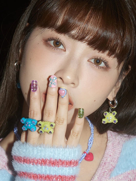 Bear Resin Ring Earrings Pierced- Outfits Aesthetic