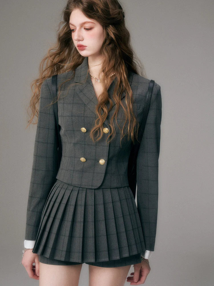 British College Style Short Jacket & Pleated Skirt Pants