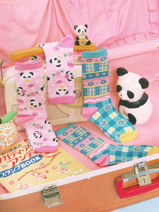 Cartoon Colorful Panda Mid-calf Socks Set- Outfits Aesthetic