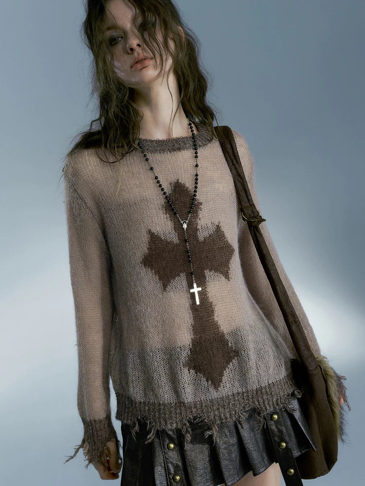 Cross Design Loose Sweater- Outfit Ideas