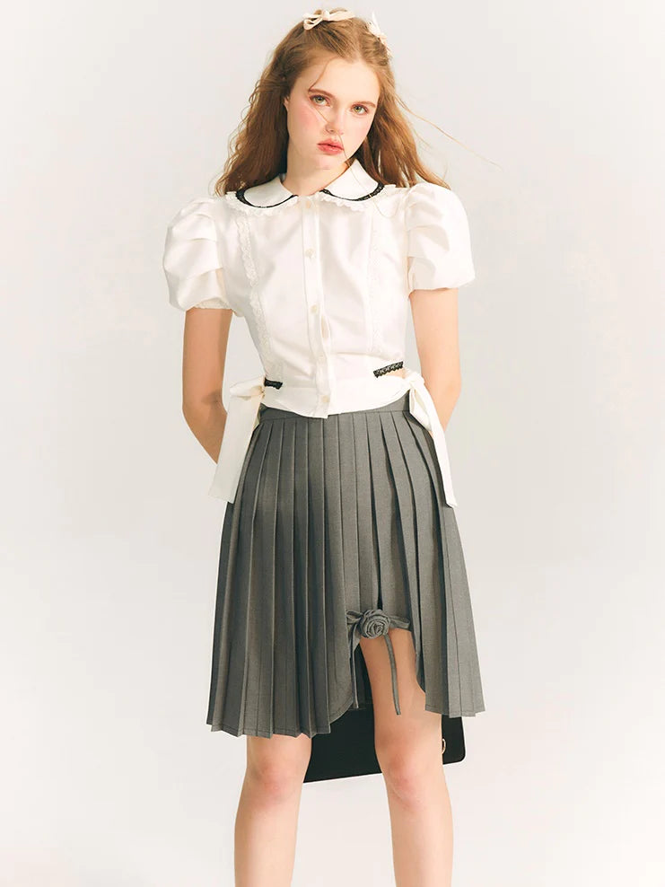 Cut Design Flower Pleated Skirt