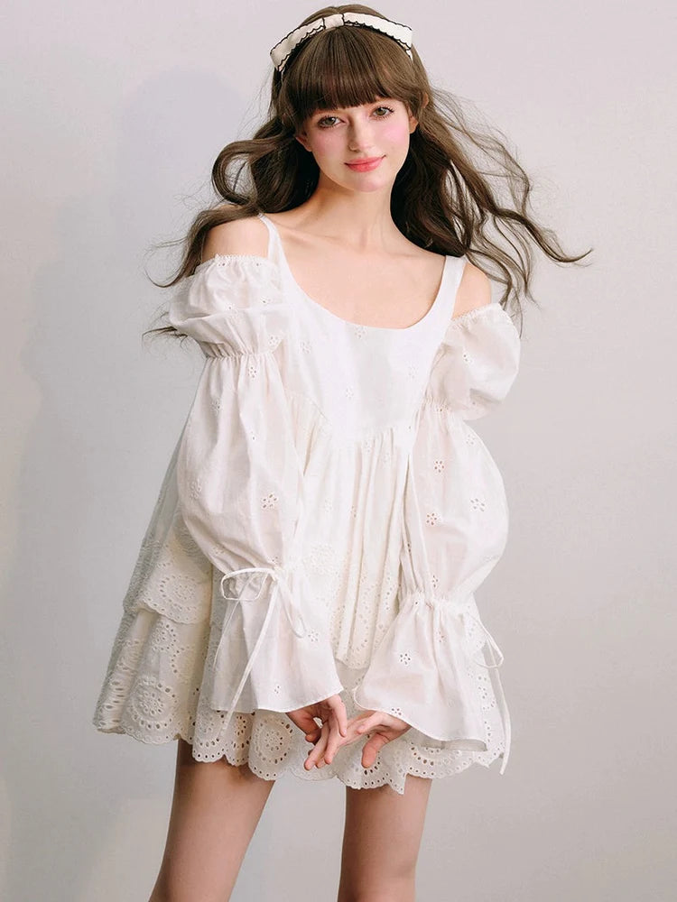 Cut Work Lace Long Sleeve Doll Dress