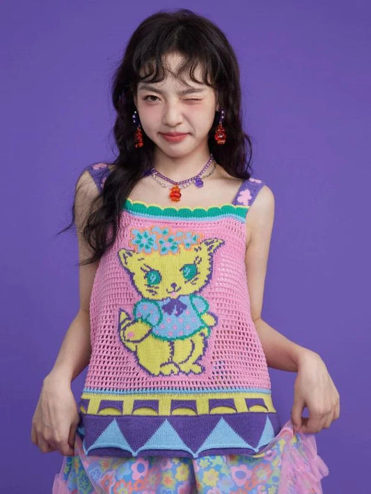 Cute Cat Design Knit Vest