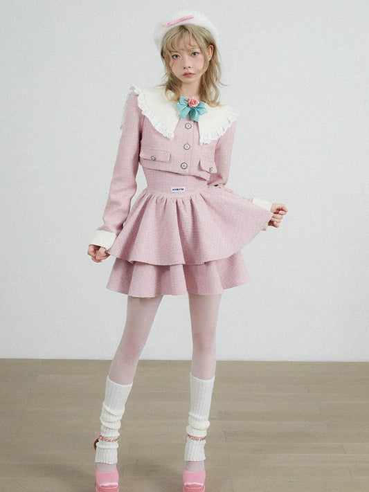 Doll Collar Short Jacket & Waist Tutu Skirt