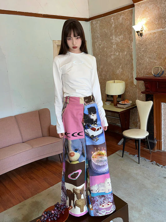 Fancy Wide-Leg Casual Animal Picture Pants