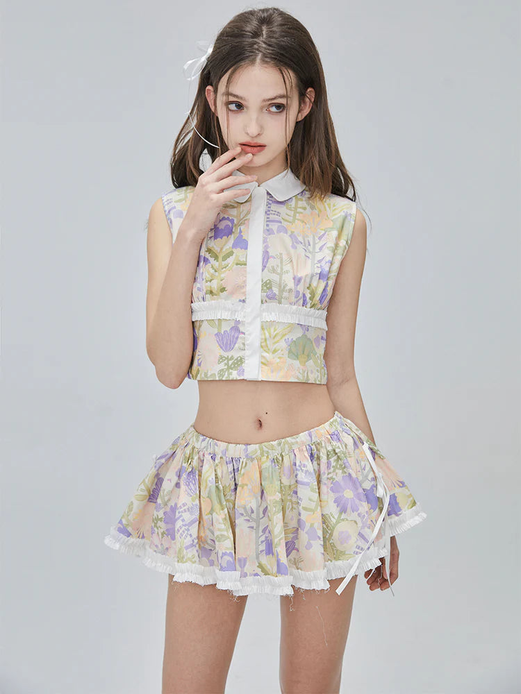 Flower Checked Lace Nichi Cute Blouse & Mini-Skirt- Outfits Aesthetic