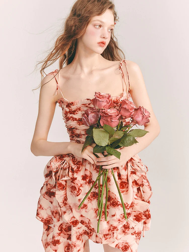 Flower Rose Gather Asymemtry Colorful One-Piece