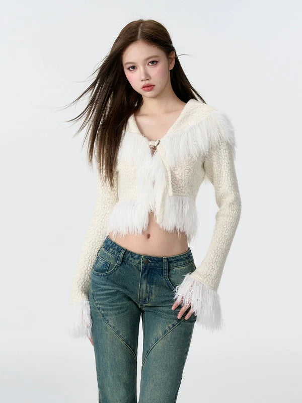 Fur Stitch Knitted Texture Short Cardigan