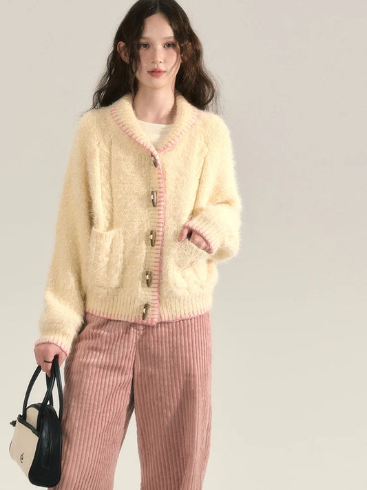 Knit Fluffily Retro Toggle-Button Cardigan