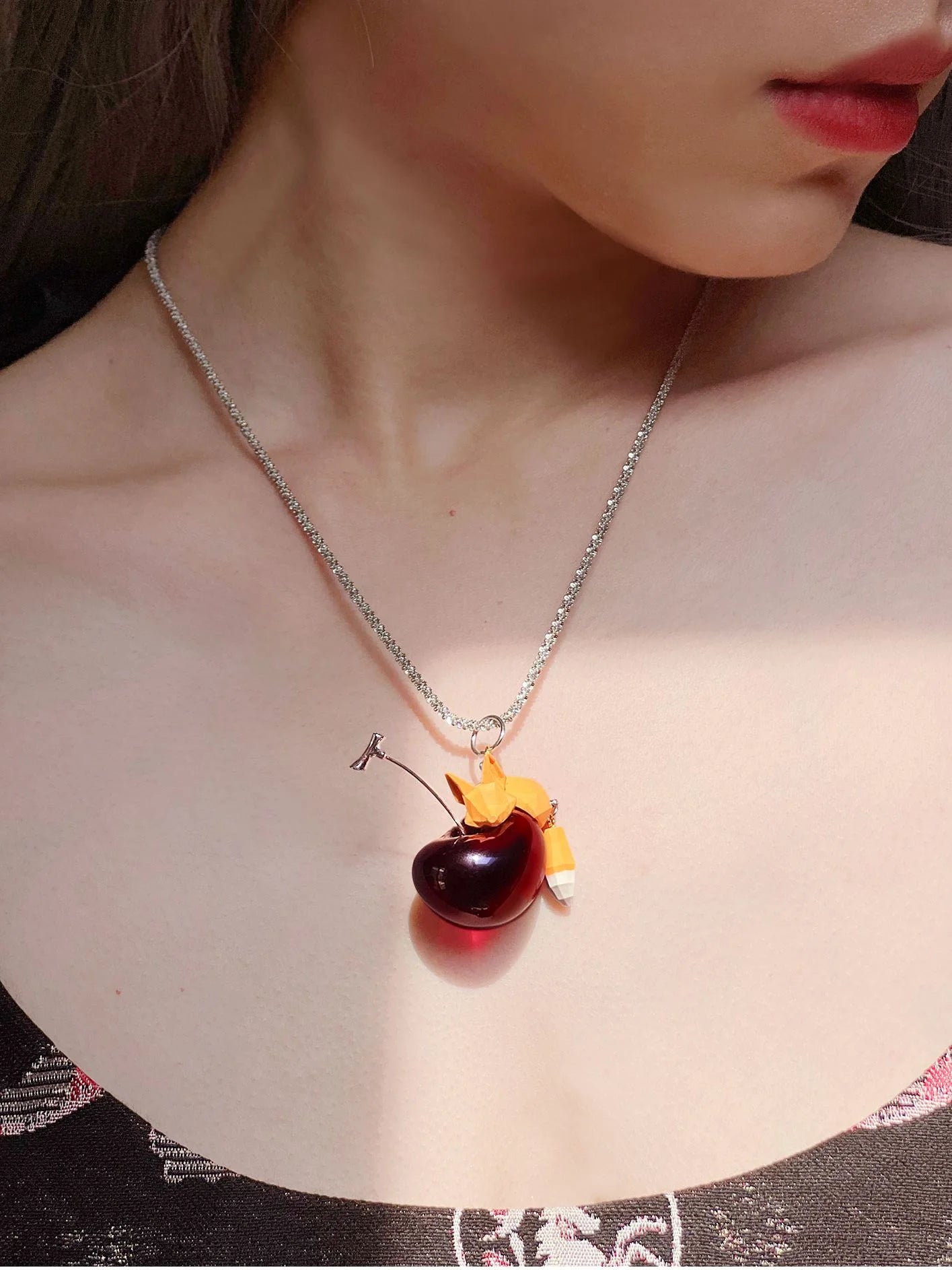 Sleeping-Animal Cherry Cute Necklace