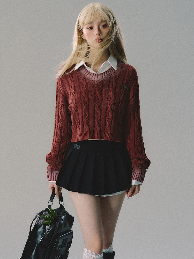 Set-Up Cable-Knit Rib-Knit Tight Retro Knit＆ Skirt