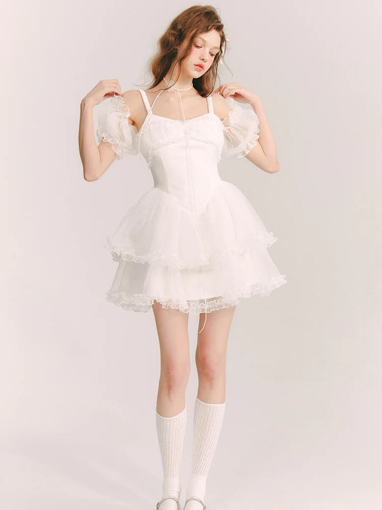 Lace Sheer Fluffily Tulle Frill One-Piece