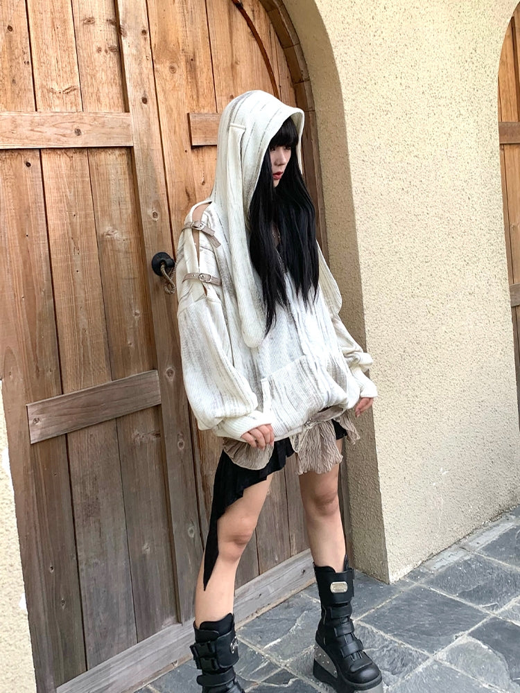 Shoulder-Cut Belt Nichi Hoodie Parka- Outfits Aesthetic