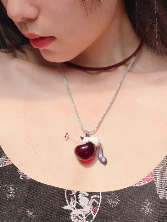 Sleeping-Animal Cherry Cute Necklace