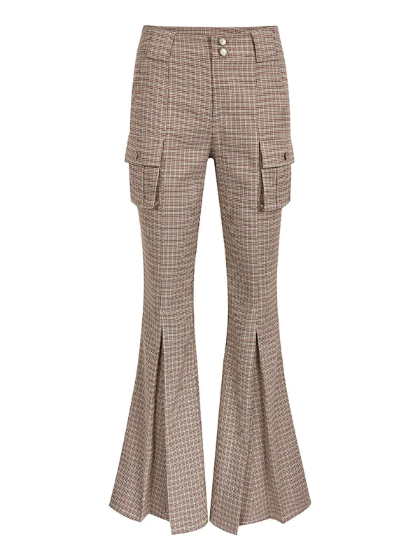 Checked Retro Nichi Girly Flare-Pants