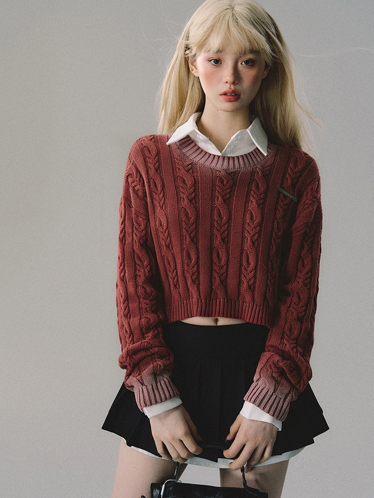 Set-Up Cable-Knit Rib-Knit Tight Retro Knit＆ Skirt