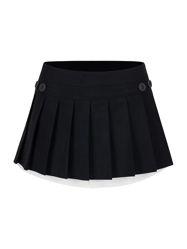 Fake-Layered Pleats Short Flare Micro-Mini Skirt