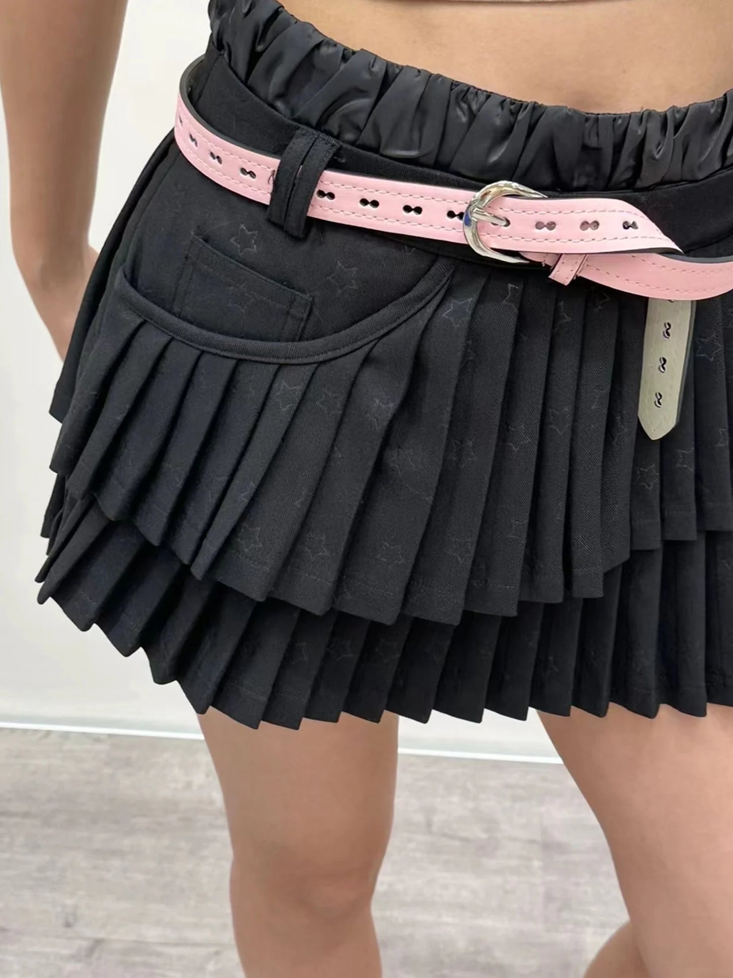 Pleats Tiered Asymmetry Mini-Skirt- Outfits Aesthetic