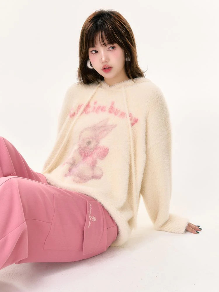 Knit Rabbit Fur Hoodie Loose Parka