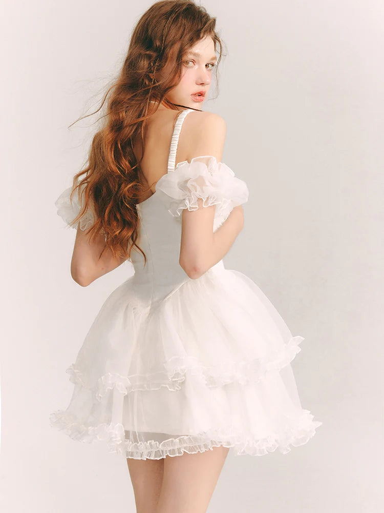 Lace Sheer Fluffily Tulle Frill One-Piece