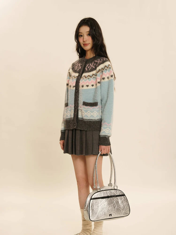 Retro Crew-Neck Cute Knit Cardigan