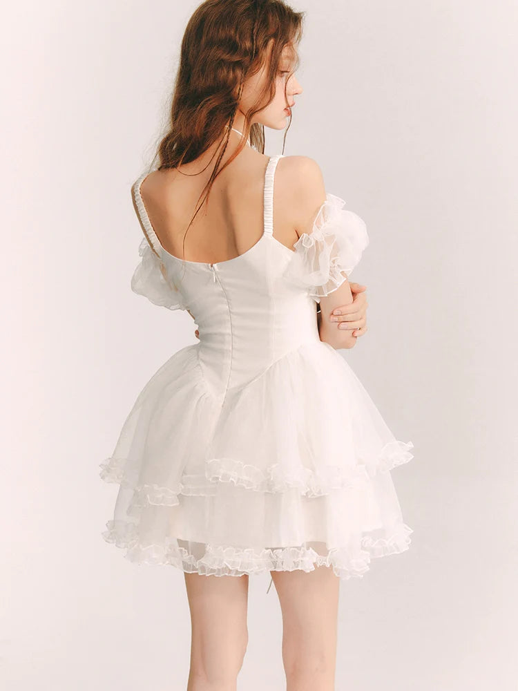 Lace Sheer Fluffily Tulle Frill One-Piece