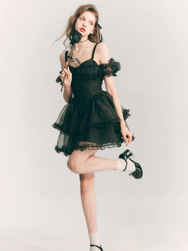 Lace Sheer Fluffily Tulle Frill One-Piece