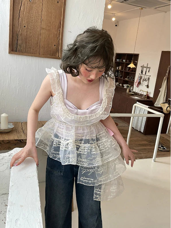 Asymmetry Tiered Peplum See-Through Sweet Blouse- Outfit Inspo