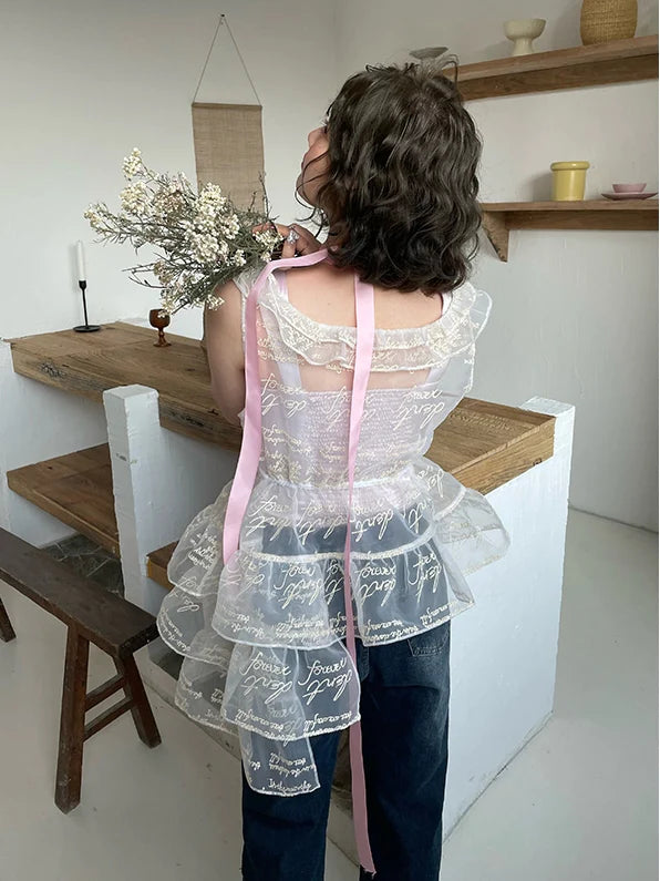 Asymmetry Tiered Peplum See-Through Sweet Blouse- Outfit Inspo