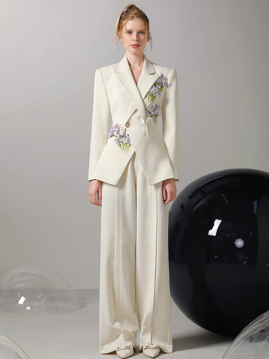 Jacket ＆ Pants Suit 3D Flower Retro Formal Elegant Set-Up