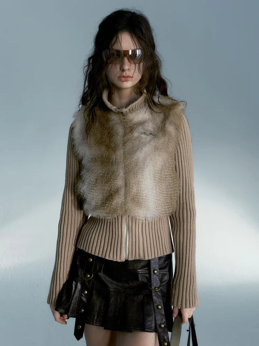 Knitted Switching Eco-Friendly Fur Jacket- Outfit Ideas