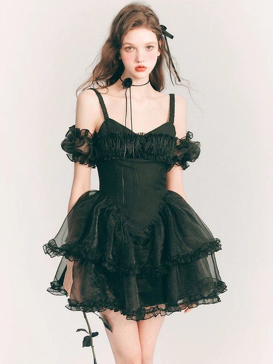 Lace Sheer Fluffily Tulle Frill One-Piece