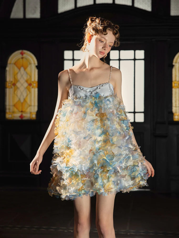 Mix Color Fluffy Frill Suspender Dress