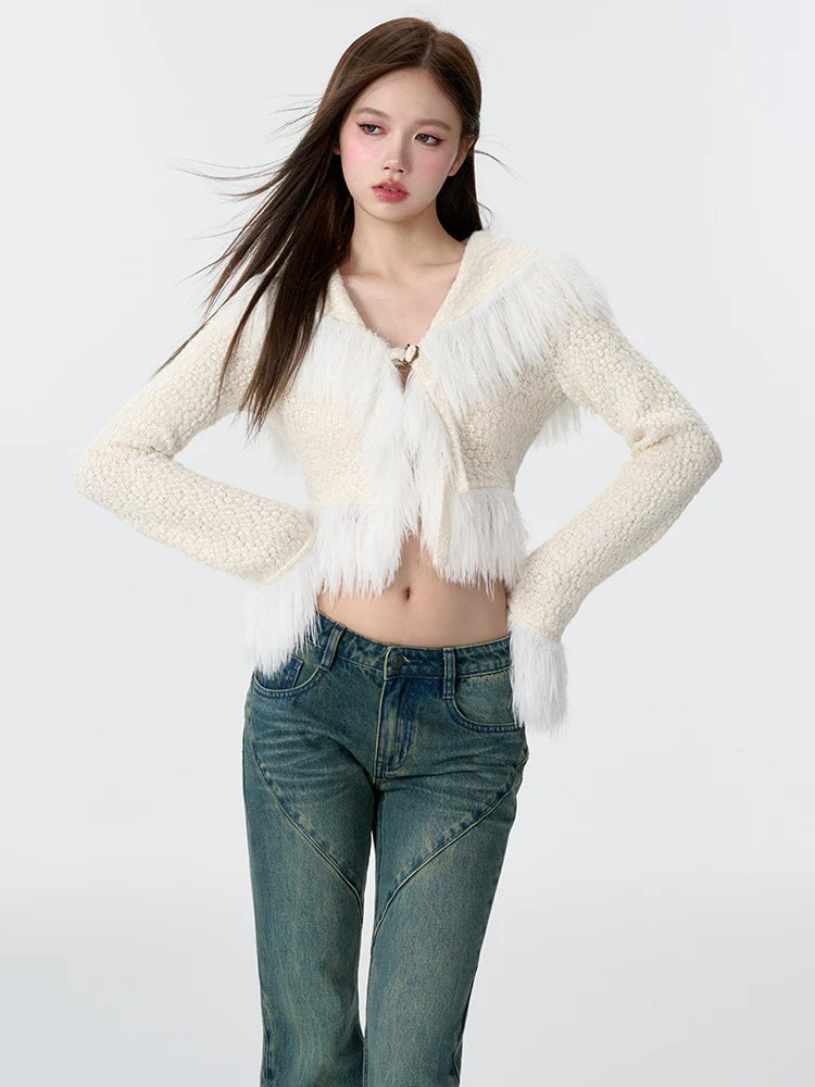 Fur Stitch Knitted Texture Short Cardigan