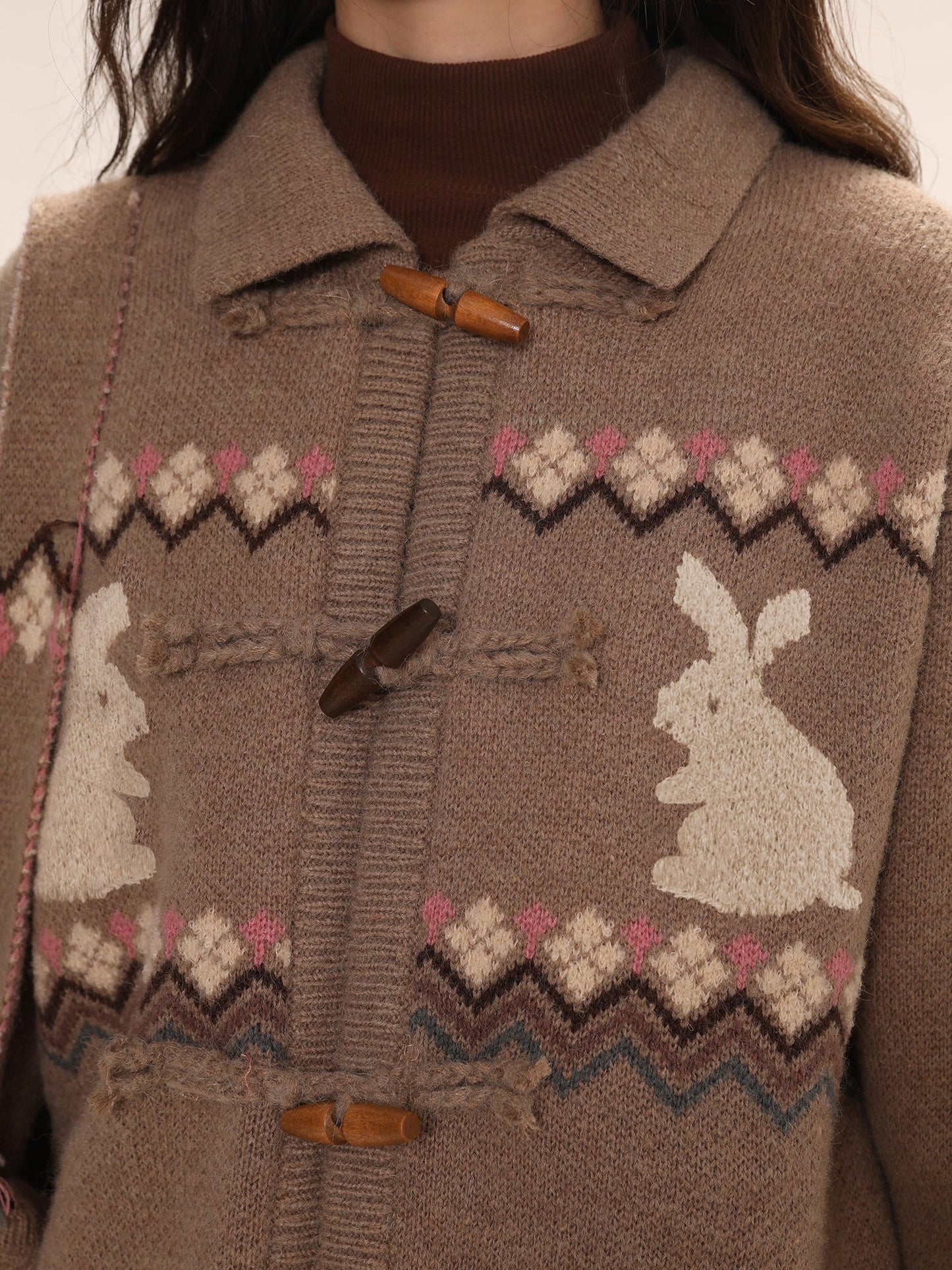 Horn Buckle Rabbit Knitted Cardigan