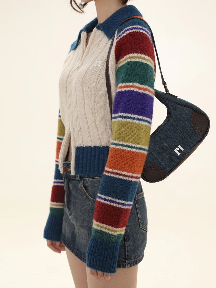 Rainbow Striped Raglan Sleeve Cardigan