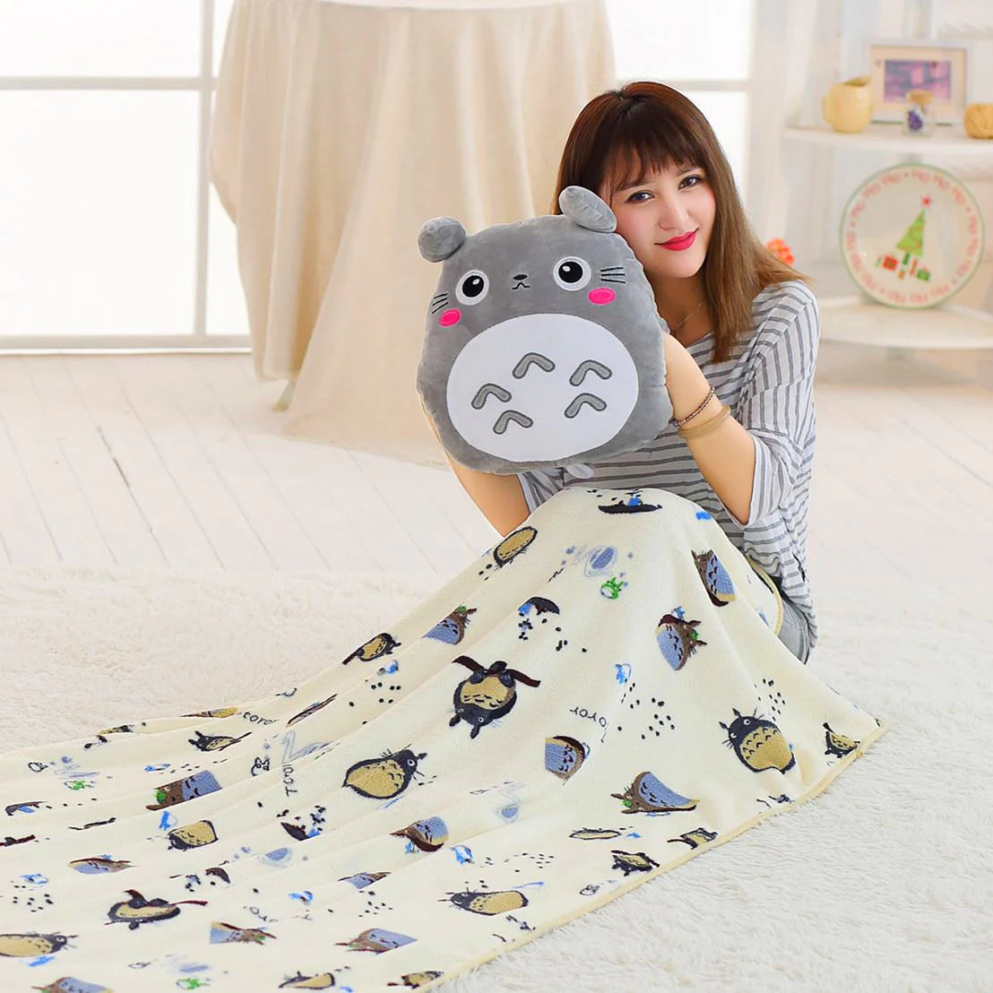 Cute Totoro Pillow And Blanket