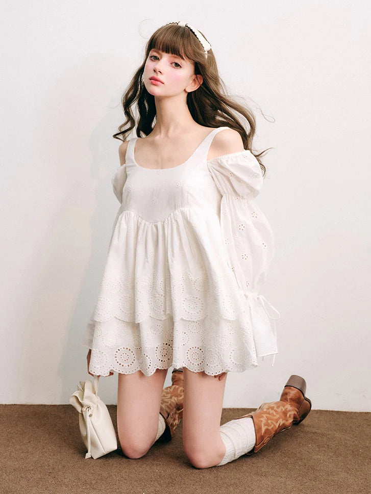 Cut Work Lace Long Sleeve Doll Dress