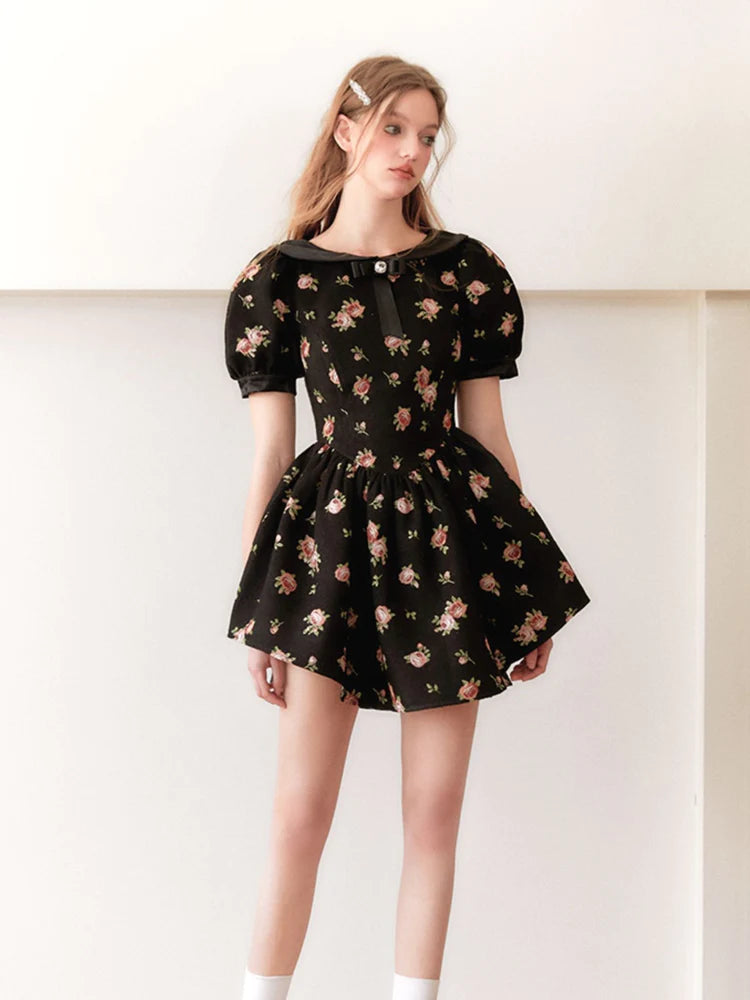 Rose Print Princess Puff Dress