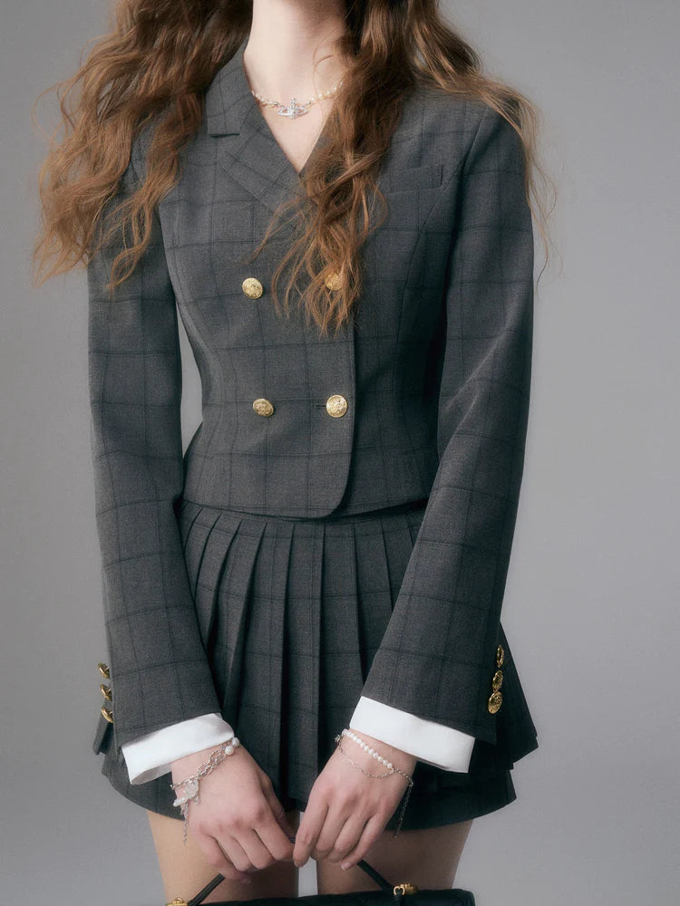 British College Style Short Jacket & Pleated Skirt Pants