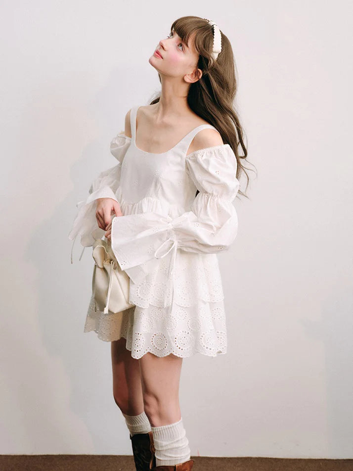 Cut Work Lace Long Sleeve Doll Dress