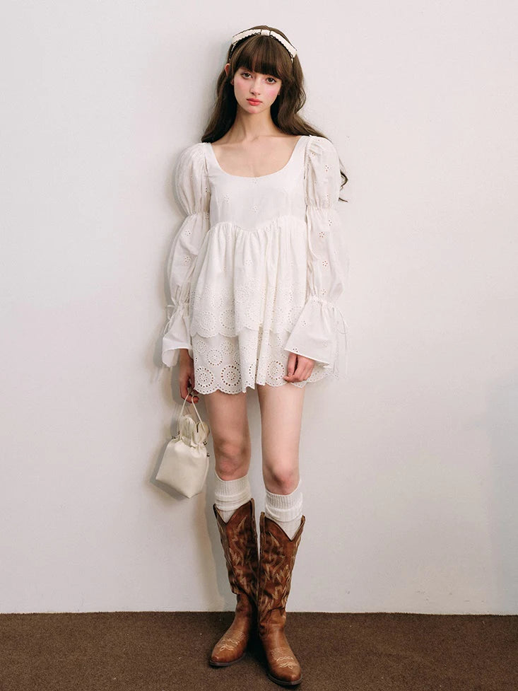 Cut Work Lace Long Sleeve Doll Dress