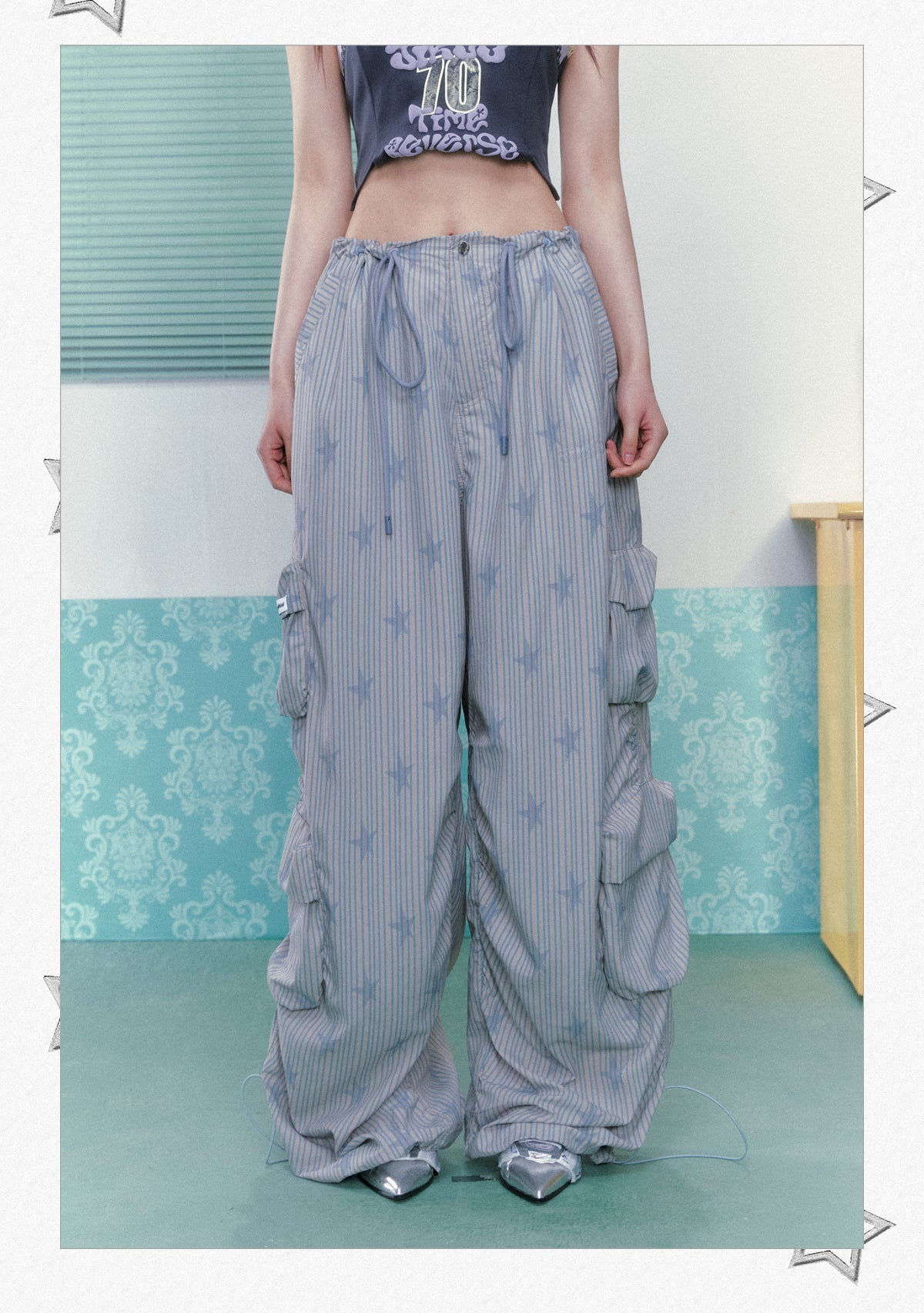 Women's Casual Pants, Original Drawstring Printed Loose Design Wide Leg Pants with a Sense of Style for Summer