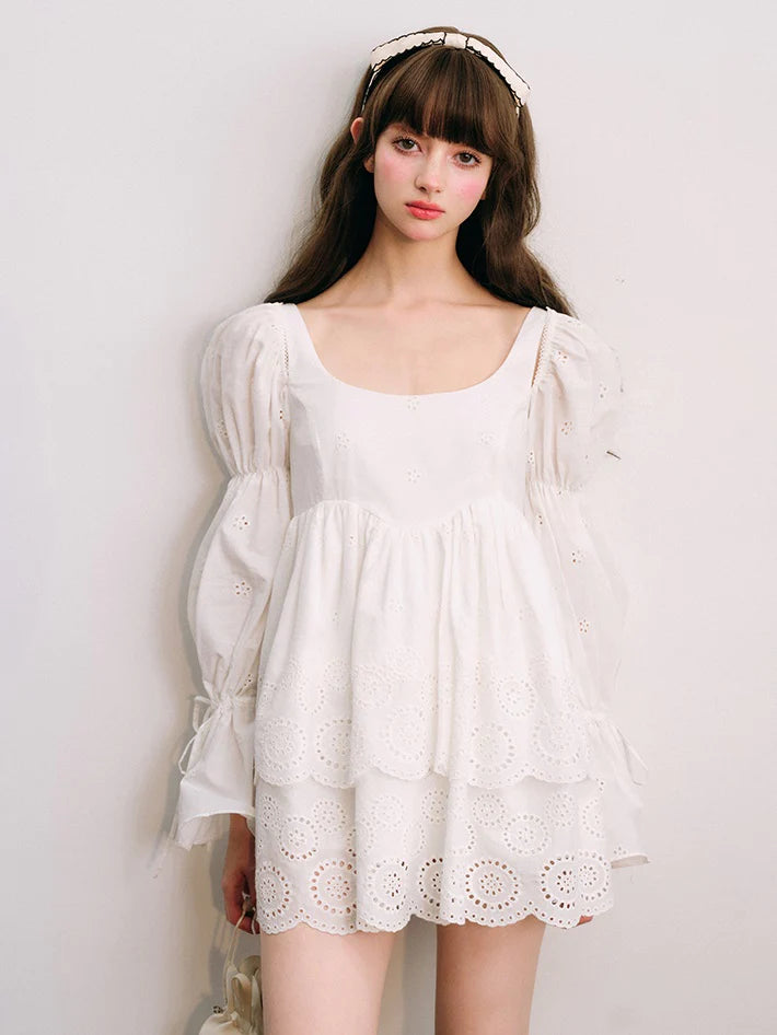 Cut Work Lace Long Sleeve Doll Dress