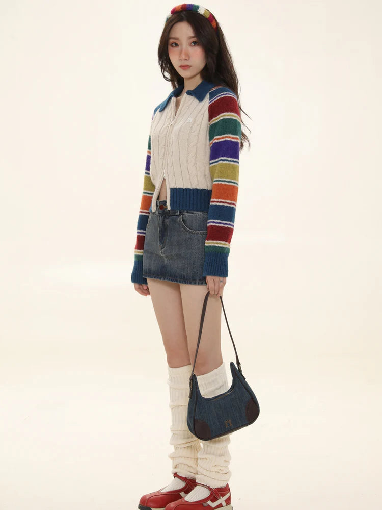 Rainbow Striped Raglan Sleeve Cardigan