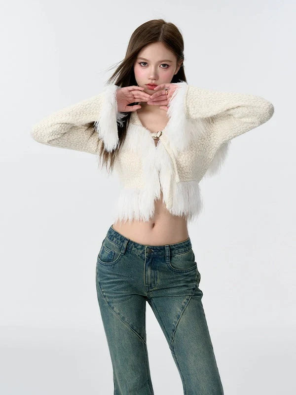 Fur Stitch Knitted Texture Short Cardigan