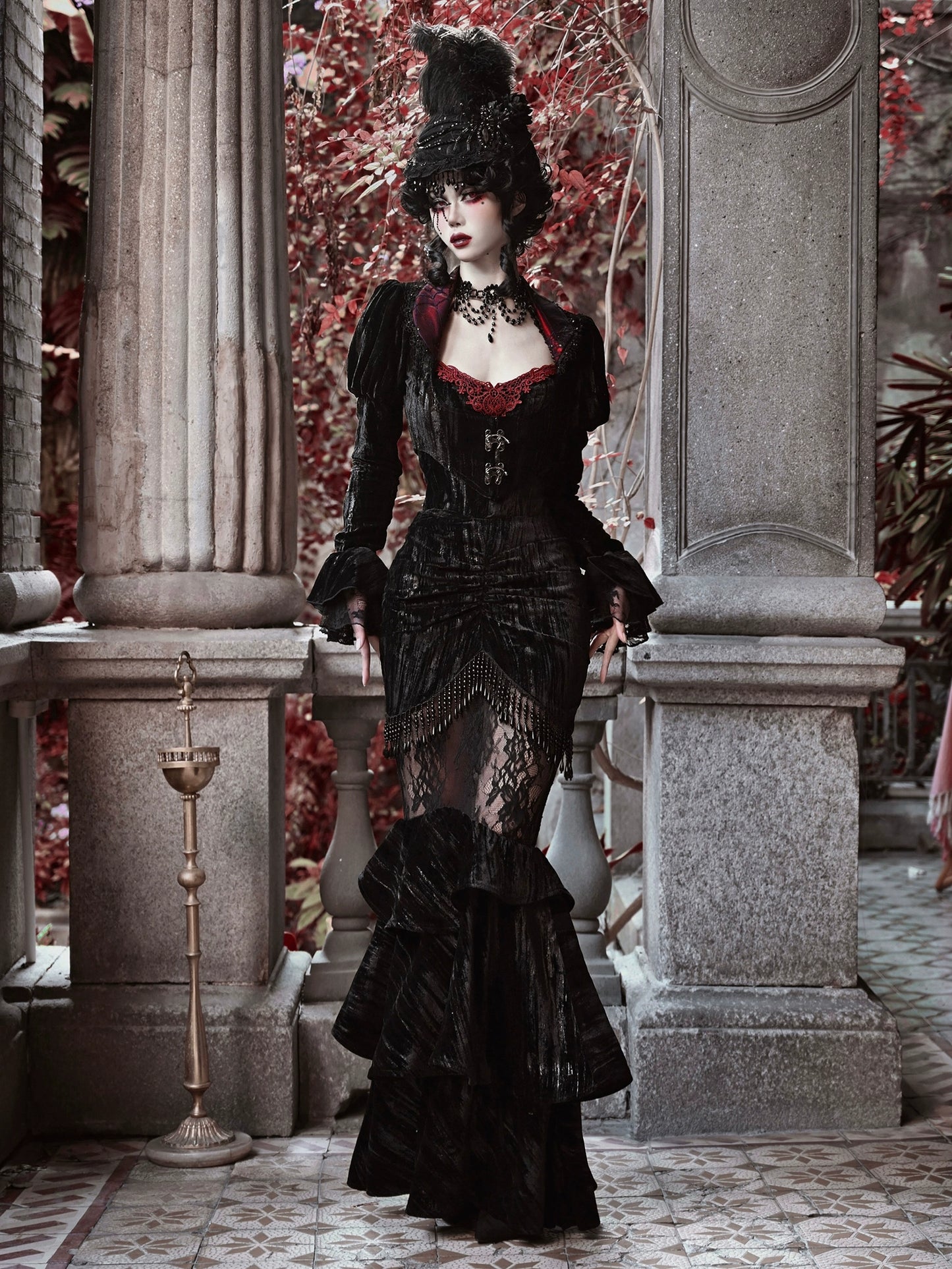 Duchess Lady - Gothic Halloween Velvet Spider Web Court Jacket Cardigan Top #PN-5009