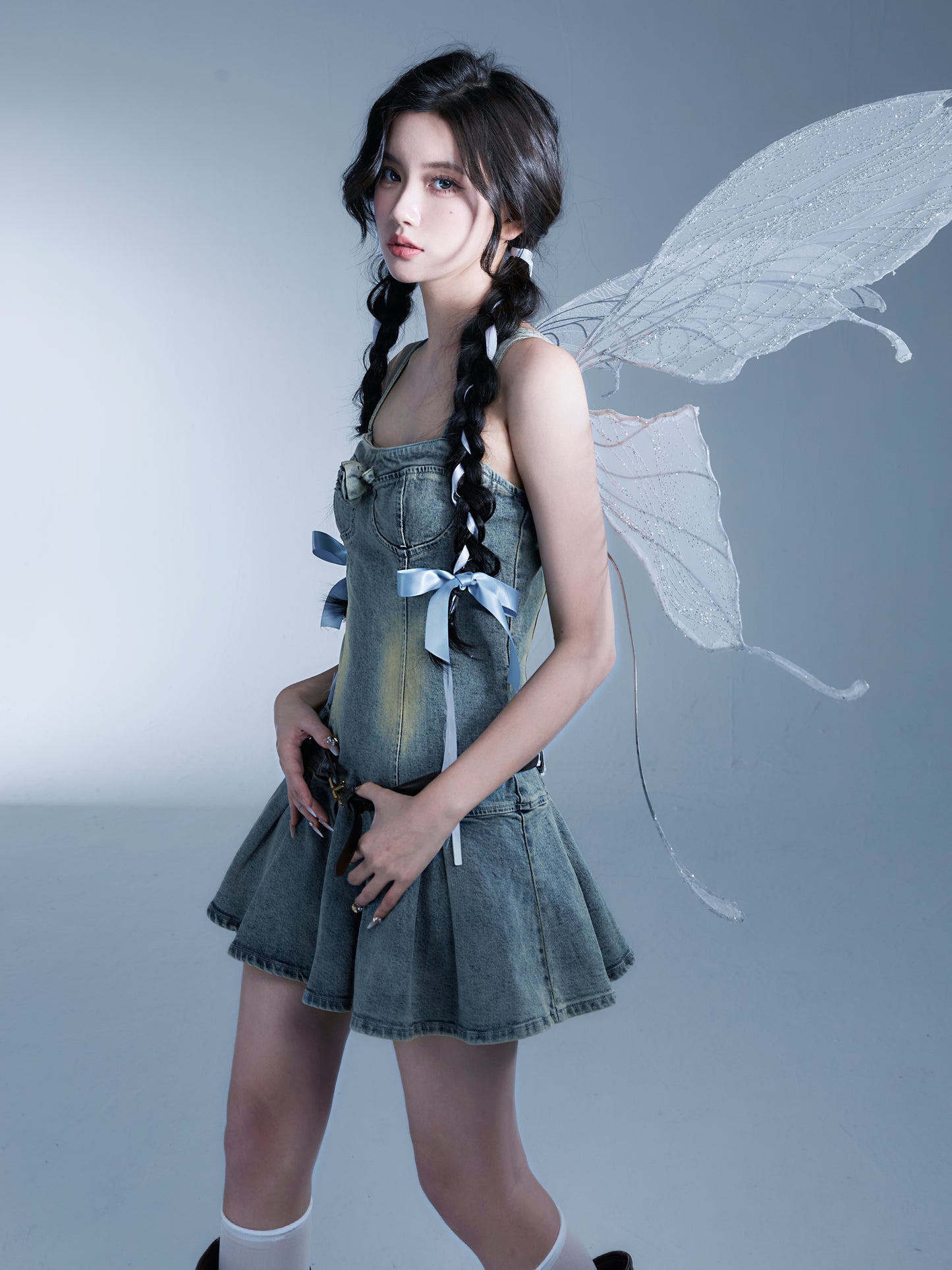 fragileheart's Fragile Heart Store, Denim Holiday Rose Denim Dress, Vintage and Spicy Suspender Dress