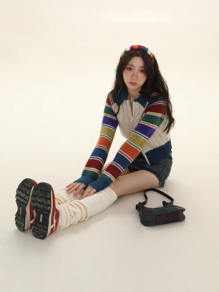 Rainbow Striped Raglan Sleeve Cardigan